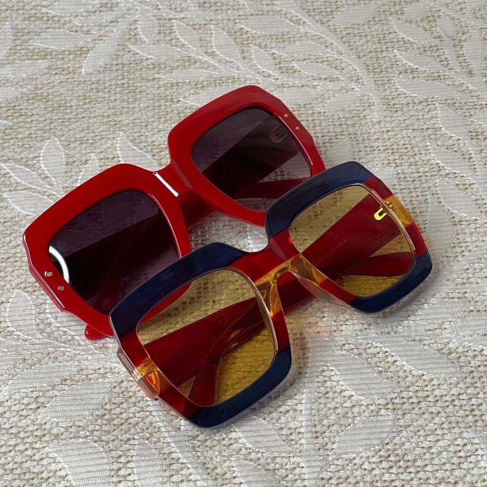 Stylish Chunky Square Red and Blue Sunglasses 2 pair